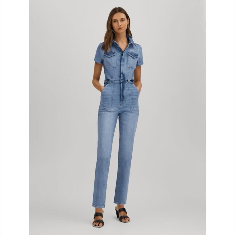Good American Fit for Success denim utility jumpsuit jeans blue stretch new XS